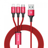 

                                    Baseus Rapid Series 3-in-1 Micro+Dual Lightning 3A Cable 1.2 Meter - Red